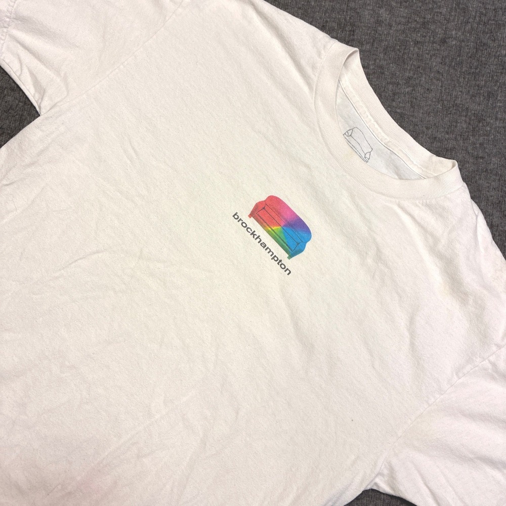 Brockhampton Couch Logo T-Shirt Mens Large White Rainbow Graphic Tee
